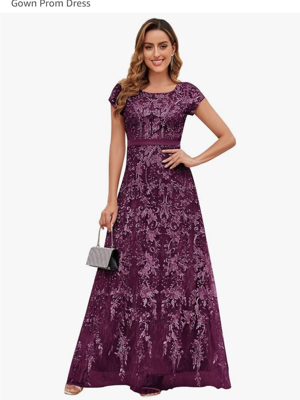 Elegant Purple Floral Lace Evening Gown